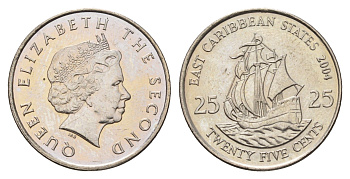 Восточные Карибы (Организация Восточно-карибских государств) 25 центов 2004 KM 38 медно-никель UNC 4698-343