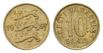 Эстония 10 сентов 1997 KM 22 латунь 4696-221
