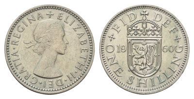 Великобритания 1 шиллинг 1960 Елизавета II (1952-2022), Шотландский герб KM 905, Spink 4148 медно-никель 4121-852