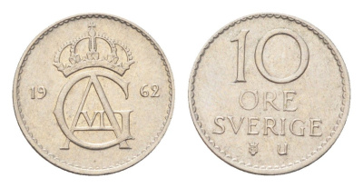 Швеция 10 эре 1962 TS Густав VI Адольф (1950-1973) KM 835 медно-никель 4705-925