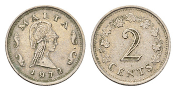 Мальта 2 цента 1972 Пентесилея, царица амазонок KM 9 медно-никель 4702-466