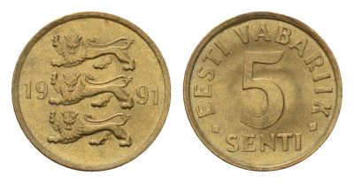 Эстония 5 сентов 1991 KM 21 латунь UNC 4694-1246