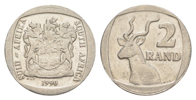 ЮАР 2 ранда 1990 KM 139 медь плакированная никелем 4597-342