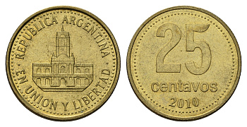 Аргентина 25 сентаво 2010 ратуша Буэнос-Айреса KM 110.1 алюминиевая бронза 4132-615