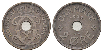 Дания 2 эре 1929 N, Кристиан X (1912-1947) KM 827 бронза 4701-752