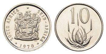 ЮАР 10 центов 1970 герб, цветок алоэ KM 85 никель PROOF 4690-1069