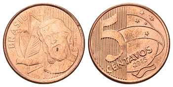Бразилия 5 сентаво 2015 KM 648 сталь плакированная медью UNC 4670-1237