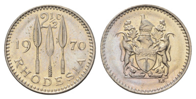 Родезия 2 1/2 цента 1970 год-тип KM 11 медно-никель UNC 4659-257