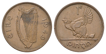 Ирландия 1 пенни 1949 курица с цыплятами KM 11 бронза 4692-246