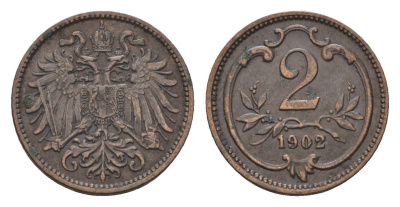 Австрия 2 геллера 1902 Франц Иосиф I (1848-1916) KM 2801 бронза 4702-141