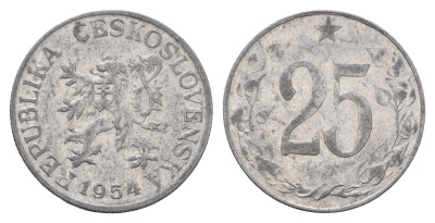 Чехословакия 25 геллеров 1954 редкий год KM 39 алюминий 4652-414