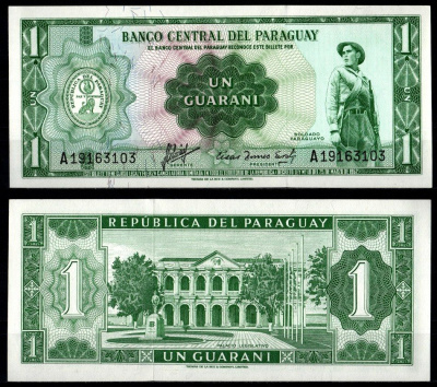 Парагвай 1 гуарани 1952 (1963) Pick 193 a(2) бумага UNC (пресс) 7214-47-1-1