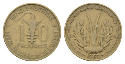 Западная Африка (ВСЕАО) 10 франков 1967 KM 1a медь алюминий никель 4703-1233