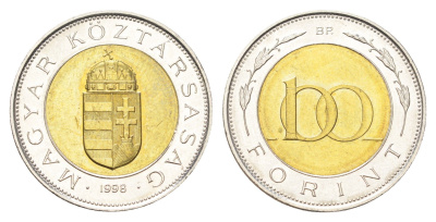Венгрия 100 форинтов 1998 KM 721 биметалл UNC 4706-1112