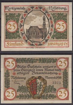 Нессельванг 25 пфеннигов 1918 DeNG 2 N9.3c бумага UNC (пресс) 8612-56-1-2