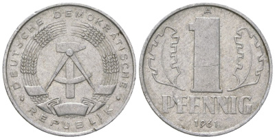 ГДР 1 пфенниг 1961 A KM 8.1 алюминий 4547-112