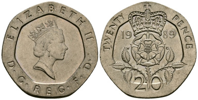 Великобритания 20 пенсов 1989 Елизавета II (1952-2022) KM 939, Spink 4361 (G2) медно-никель 4538-1124