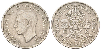 Великобритания 2 шиллинга (флорин) 1950 Георг VI (1936-1952) KM 878, Spink 4107 медно-никель 4707-1121