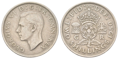 Великобритания 2 шиллинга (флорин) 1950 Георг VI (1936-1952) KM 878, Spink 4107 медно-никель 4707-1121