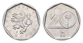 Чехия 20 геллеров 1994 KM 2.1 алюминий 4696-546