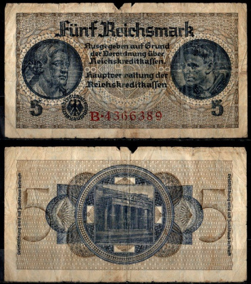 Германия 5 рейхсмарок ND (1940-1945) Pick R138 a бумага 8621-40-2-2