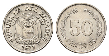 Эквадор 50 сентаво 1977 KM 81 сталь плакированная никелем UNC 4698-544