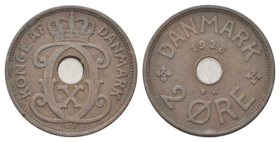 Дания 2 эре 1928 N, Кристиан X (1912-1947) KM 827 бронза 4701-714