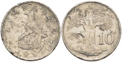 Зимбабве 10 центов 1992 птица-идол, баобаб KM 3 медно-никель 116-1069