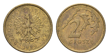 Польша 2 гроша 1999 Y 277 латунь 4702-449
