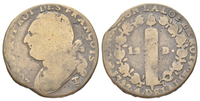 Франция 12 денье 1792 Людовик XVI (1774-1792) KM 600 бронза 4707-714