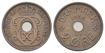 Дания 2 эре 1936 N, Кристиан X (1912-1947) KM 827 бронза 4701-829