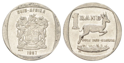 ЮАР 1 ранд 1997 KM 164 медь плакированная никелем 4627-329
