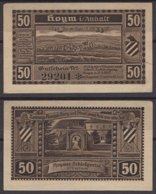 Хойм 50 пфеннигов 1921 бумага UNC (пресс) 8595-39-3-2