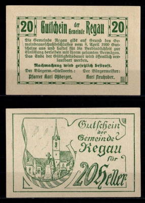 Австрия, Регау 20 геллеров 1920 Jaksc/Pick JPR0825-20 бумага UNC (пресс) 2193-40-1-1