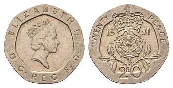 Великобритания 20 пенсов 1991 Елизавета II (1952-2022) KM 939, Spink 4361 (G2) медно-никель 4696-844