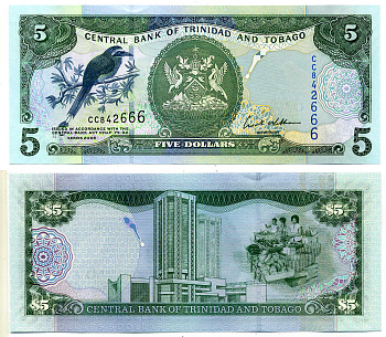 Тринидад и Тобаго 5 долларов 2006 подпись 8, номер синий, TDLR Pick 47 бумага UNC (пресс) 2197-17-3-2