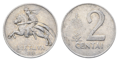 Литва 2 цента (сента) 1991 год-тип KM 86 алюминий 4689-1046