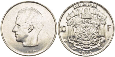 Бельгия 10 франков 1977 Belgique, Бодуэн I (1951-1993) KM 155.1 никель 115-724