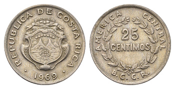 Коста-Рика 25 сентимо 1969 KM 188.1 медно-никель 4698-345