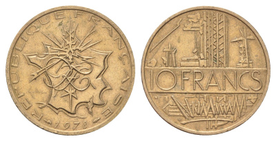 Франция 10 франков 1978 KM 940 медь алюминий никель 4704-451