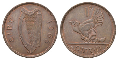 Ирландия 1 пенни 1965 курица с цыплятами KM 11 бронза 4178-1333