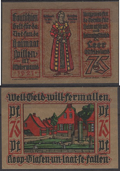 Леер 75 пфеннигов 1921 Mehl Grabowski 782.1 бумага UNC (пресс) 8595-46-4-2