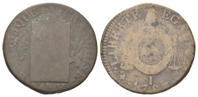 Франция 1 соль 1793 Первая республика, год-тип KM 619 медь 4707-654