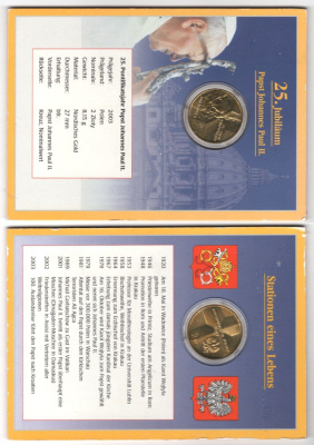 Польша 2 злотых 2003 25 лет Понтификата Иоанна Павла II, в оригинальной упаковке Y 465 латунь UNC 7-5-5-59