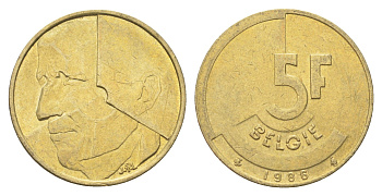 Бельгия 5 франков 1986 Belgie, Бодуэн I (1951-1993) KM 164 медь алюминий никель 4706-313