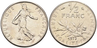 Франция 1/2 франка 1973 сеятель KM 931.1 никель    4169-154