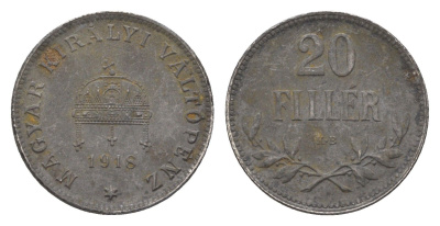 Венгрия 20 филлеров 1918 КВ, Карл I (1916-1918) KM 498 железо 4665-1045