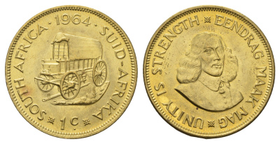 ЮАР 1 цент 1964 Ян ван Рибек KM 57 латунь UNC 4531-326