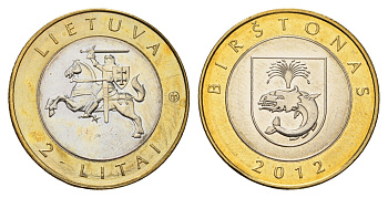 Литва 2 лита 2012 Курорты Литвы - Бирштонас KM 183.1 биметалл UNC 4695-433