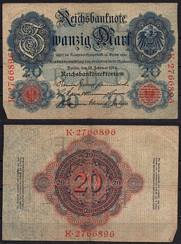 Германия 20 марок 1914 Pick 46 b бумага 6293-57-1-1